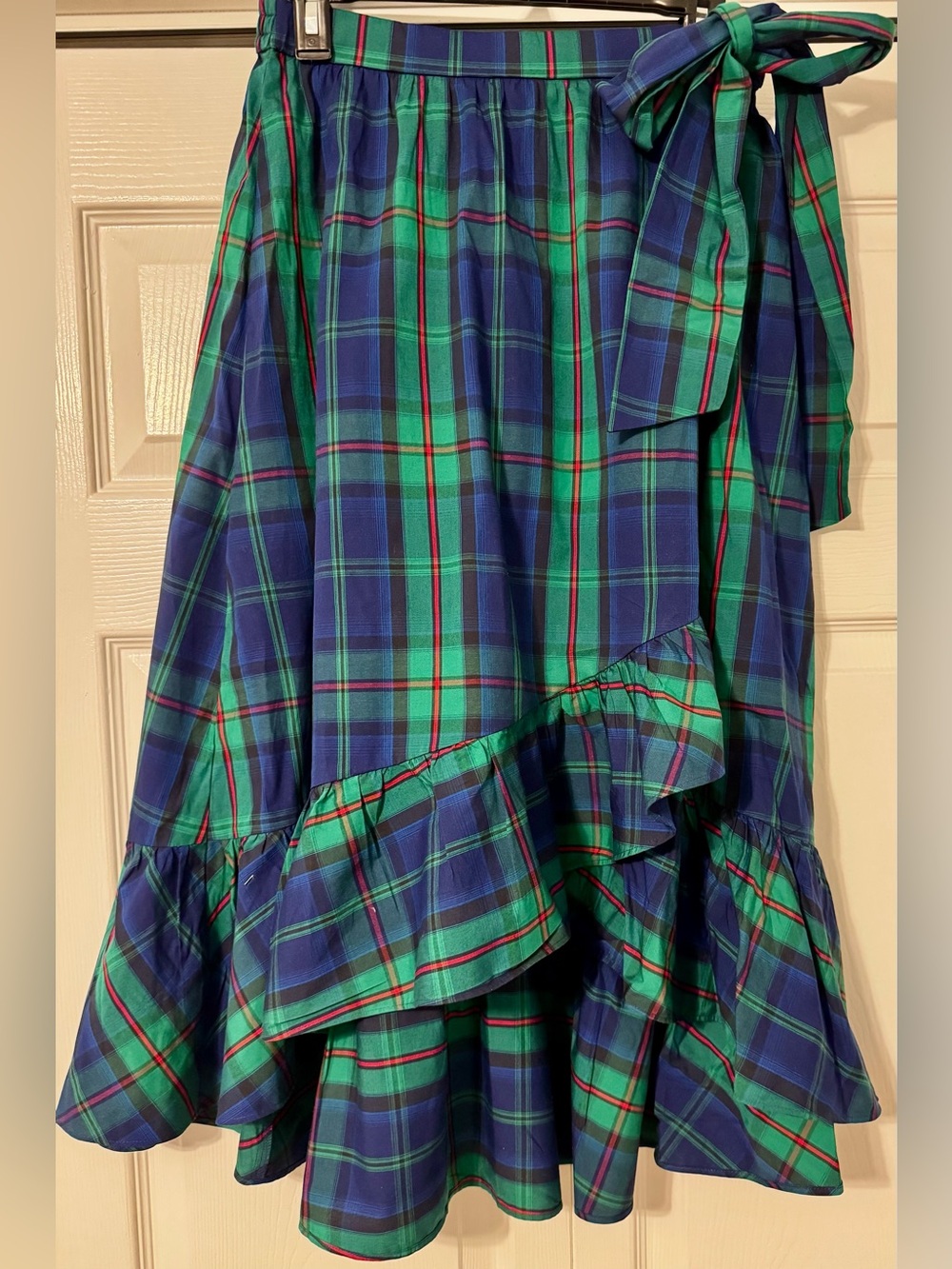 J. Crew Blue and Green Plaid Ruffle High-Low Skirt